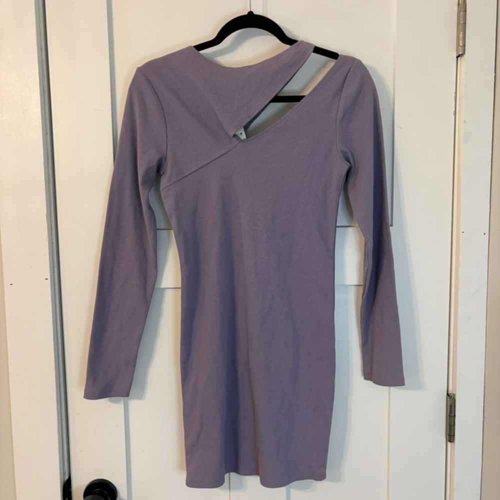 NWT Forever 21 Purple Cutout Dress‎ Ribbed Knit Long Sleeve Mini L - Picture 9 of 14